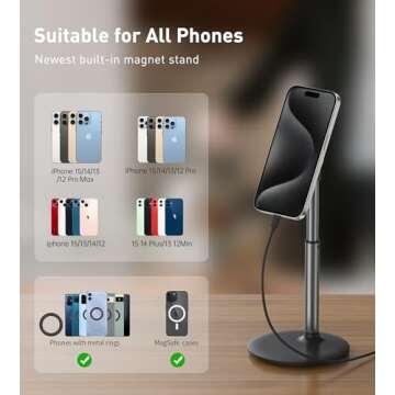 DiTouch Magnetic Desk Phone Stand for iPhone16 15 14 13/12 - Phone Holder Dock with 360°Rotation, Height&Tilt Adjustable for Office/Home Compatible with iPhone 16 15 14 13 12 Mini/Plus/Pro/Pro Max