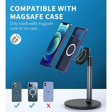 DiTouch Magnetic Desk Phone Stand for iPhone16 15 14 13/12 - Phone Holder Dock with 360°Rotation, Height&Tilt Adjustable for Office/Home Compatible with iPhone 16 15 14 13 12 Mini/Plus/Pro/Pro Max
