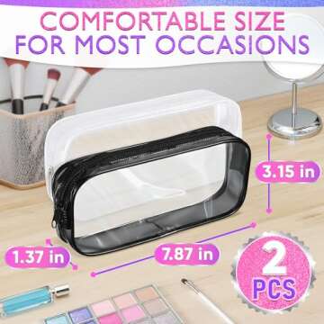 KETAR 2Pcs Clear Zipper Pouches for Organization - Clear Toiletry Bag Small Makeup Pouch Plastic Pen...