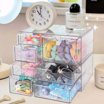 VZKAH Acrylic Organizer and Storage | 7 Drawers 2 Sets | Desk Organizer with Drawers, Clear Makeup S...
