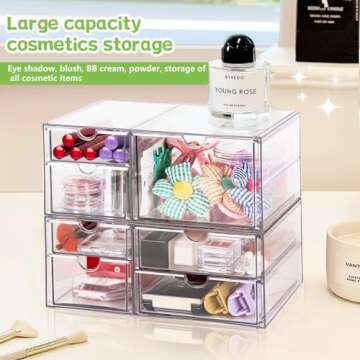 VZKAH Acrylic Organizer and Storage | 7 Drawers 2 Sets | Desk Organizer with Drawers, Clear Makeup Storage Drawers, For Beauty/Office/Craft Supply Storage and Organization