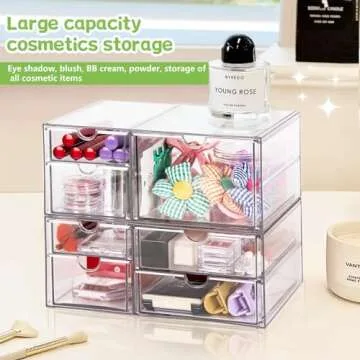 VZKAH Acrylic Organizer and Storage | 7 Drawers 2 Sets | Desk Organizer with Drawers, Clear Makeup Storage Drawers, For Beauty/Office/Craft Supply Storage and Organization