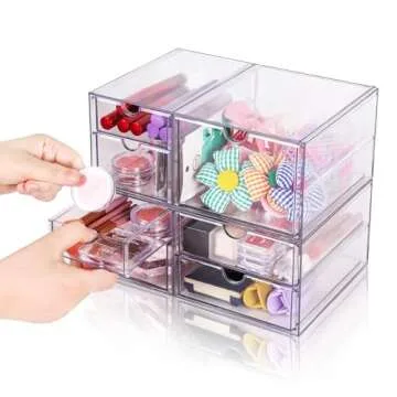 VZKAH Acrylic Organizer and Storage | 7 Drawers 2 Sets | Desk Organizer with Drawers, Clear Makeup Storage Drawers, For Beauty/Office/Craft Supply Storage and Organization