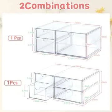 VZKAH Acrylic Organizer and Storage | 7 Drawers 2 Sets | Desk Organizer with Drawers, Clear Makeup Storage Drawers, For Beauty/Office/Craft Supply Storage and Organization