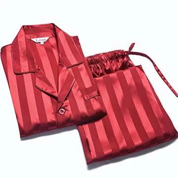 Mens Silk Satin Pajamas Set Sleepwear Loungewear Red XL