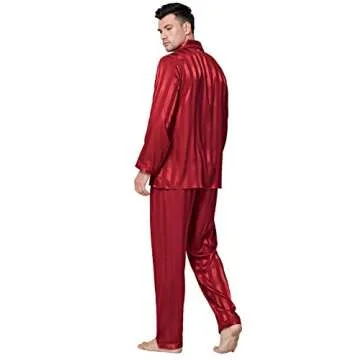 Mens Silk Satin Pajamas Set Sleepwear Loungewear Red XL