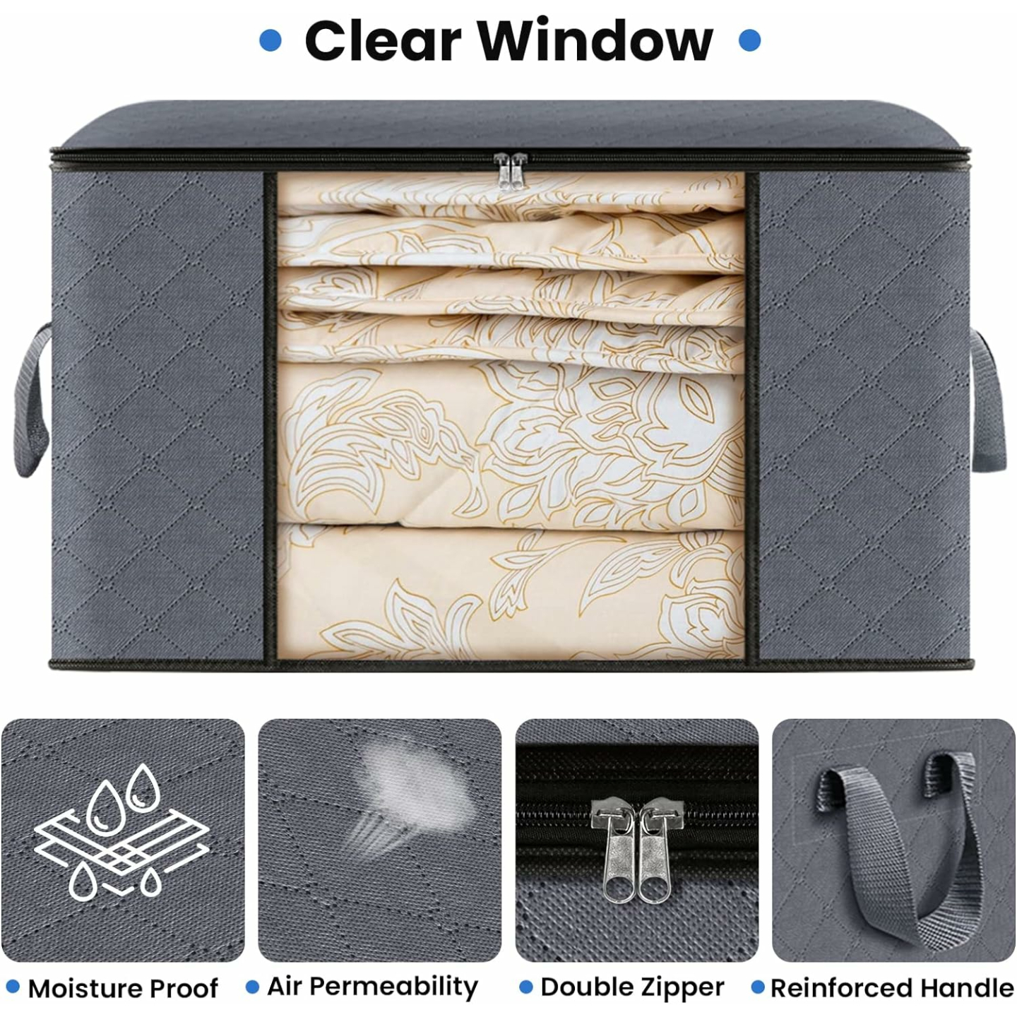 Fab Totes 6 Pack Foldable Storage Bags in Grey