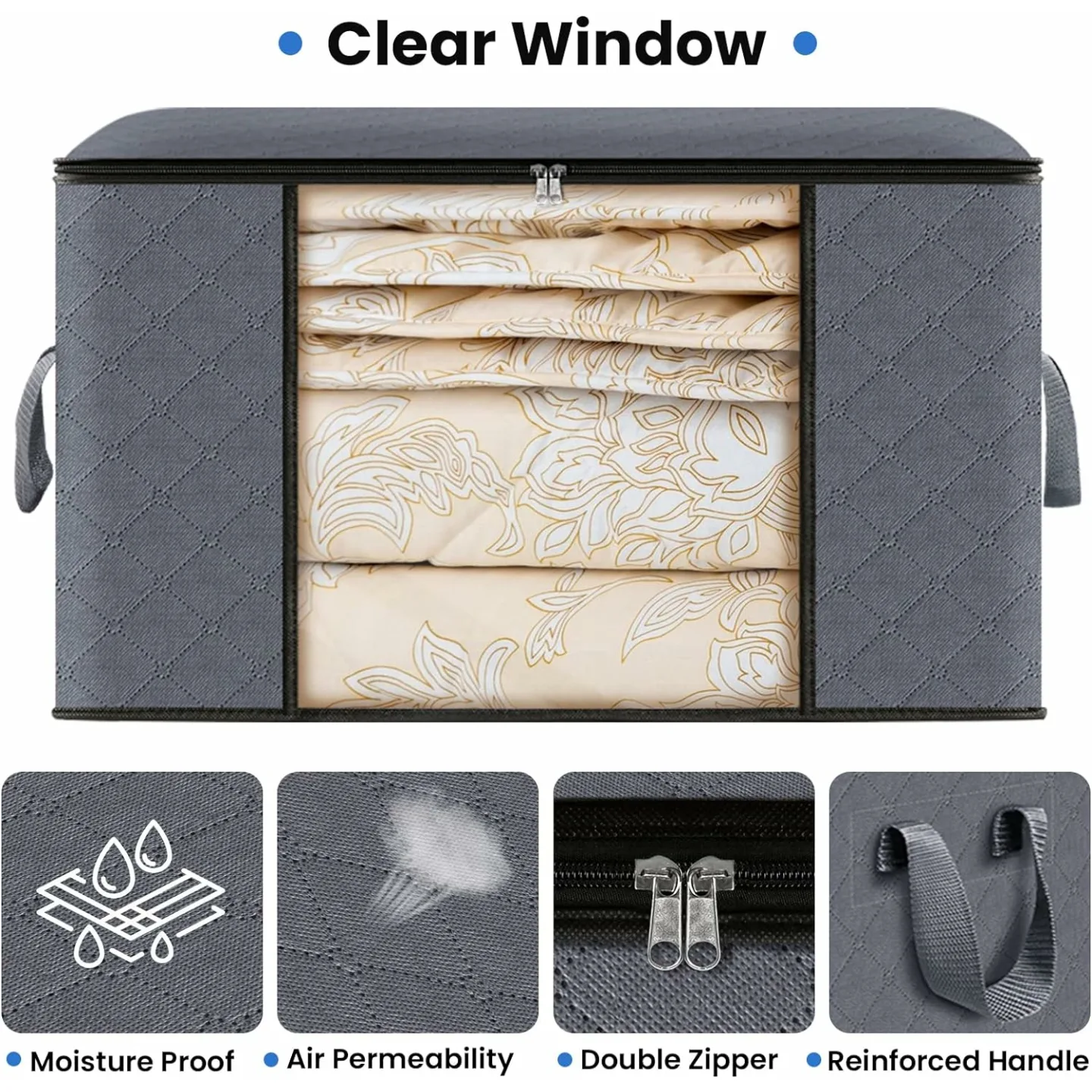 Fab Totes 6 Pack Foldable Storage Bags in Grey