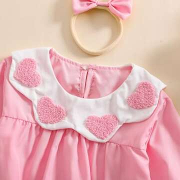 xkwyshop Newborn Baby Girl Outfit Heart Embroidery Doll Collar Long Sleeve Smocked Romper Bow Bodysuit Clothes (Pink, 3-6 Months)