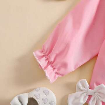 xkwyshop Newborn Baby Girl Outfit Heart Embroidery Doll Collar Long Sleeve Smocked Romper Bow Bodysuit Clothes (Pink, 3-6 Months)