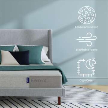 Casper Sleep Element, Medium Firm Twin Mattress - Memory Foam + Support - 100-Night Trial - CertiPUR-US Mattress, Grey