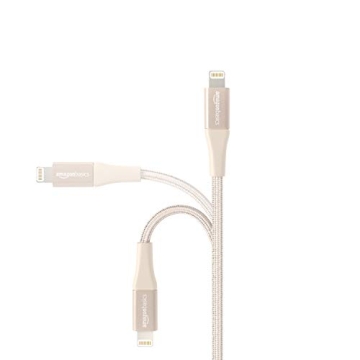 Amazon Basics Double Braided Nylon Lightning to USB Cable, Advanced Collection, MFi Certified Apple iPhone Charger, Gold, 6 Foot