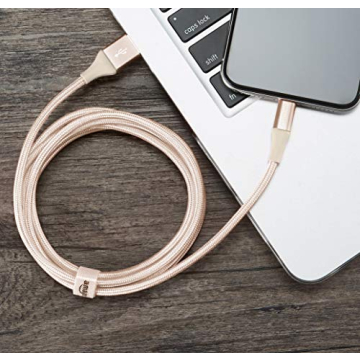 Amazon Basics Double Braided Nylon Lightning to USB Cable, Advanced Collection, MFi Certified Apple iPhone Charger, Gold, 6 Foot