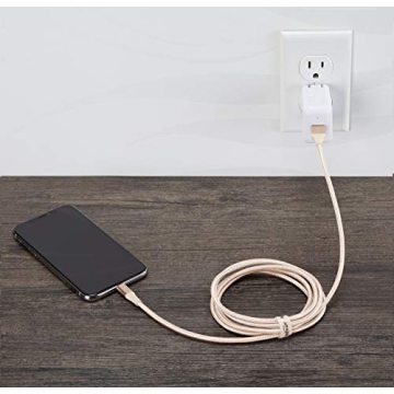 Amazon Basics Double Braided Nylon Lightning to USB Cable, Advanced Collection, MFi Certified Apple iPhone Charger, Gold, 6 Foot
