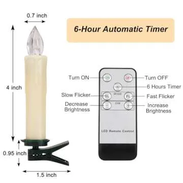 24PCS LED Flameless Taper Candles Flickering with Remote Timer, Battery Operated Waterproof Christmas Tree Candles, Warm White Window Candles Lights, Perfect for Christmas, Home Decoration (Ivory)