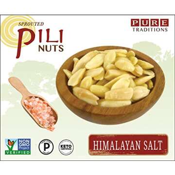 Wild Sprouted Pili Nuts, (5 oz Bag) with Himalayan Salt and Organic Coconut MCT Oil, Perfect Keto Friendly Snack, Vegan, Low Carb Energy, No Sugar Added, Ketogenic Fat Superfood, Gluten/Soy/Dairy Free