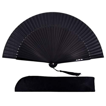 Amajiji 8.27" Hand Held Bamboo Silk Folding Fan - Elegant Charm