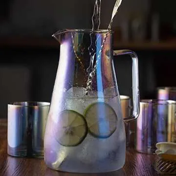 E-liu 47oz Glass Pitcher with Infuser and 4 Cups Set