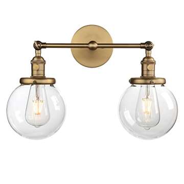 Phansthy Vintage 2 Light Wall Sconce Industrial Wall Light with Dual 5.9 Inches Globe Glass Lampshade (Antique)