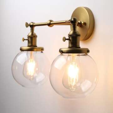 Phansthy Vintage 2 Light Wall Sconce Industrial Wall Light with Dual 5.9 Inches Globe Glass Lampshade (Antique)