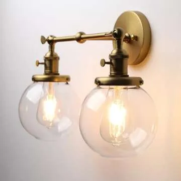 Phansthy Vintage 2 Light Wall Sconce Industrial Wall Light with Dual 5.9 Inches Globe Glass Lampshade (Antique)