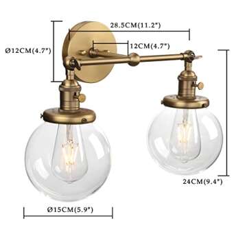Phansthy Vintage 2 Light Wall Sconce Industrial Wall Light with Dual 5.9 Inches Globe Glass Lampshade (Antique)