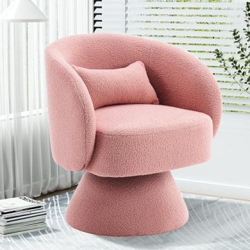 Nolohoo Swivel Barrel Chair - Pink Teddy Accent Chair for Living Room, 360° Rotating