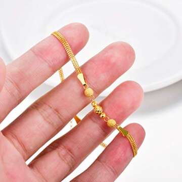 SISGEM Solid 18k Yellow Gold Bead Bracelet for Women, Real18 Karat Gold Jewelry Gifts for Her, (2.3 mm Wide Chain, 6.5-7.7 Inch)