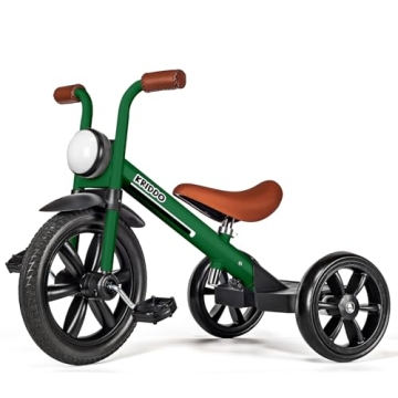 KRIDDO Kids Tricycles for 2 to 5 Years, Puncture-Free 12" Wheels, Front Light, Adjustable Seat