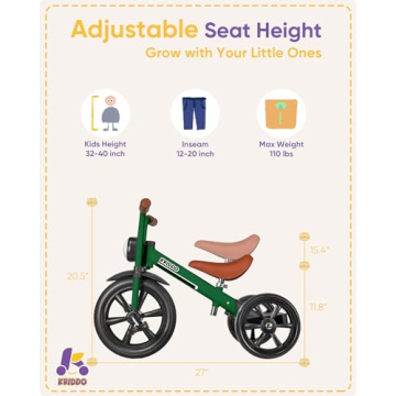 KRIDDO Kids Tricycle for Ages 2-5 with Adjustable Height