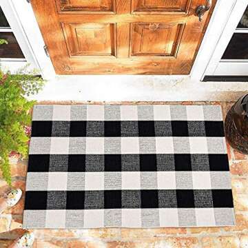 CHICHIC 27.5x43 Inch Black White Buffalo Plaid Check Rug Area Rug Fall Decor Doormat Checkered Floor Mat Welcome Layered Mat Indoor for Door Porch Kitchen Farmhouse Entryway Bedroom