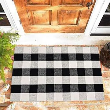 CHICHIC 27.5x43 Inch Black White Buffalo Plaid Check Rug Area Rug Fall Decor Doormat Checkered Floor Mat Welcome Layered Mat Indoor for Door Porch Kitchen Farmhouse Entryway Bedroom