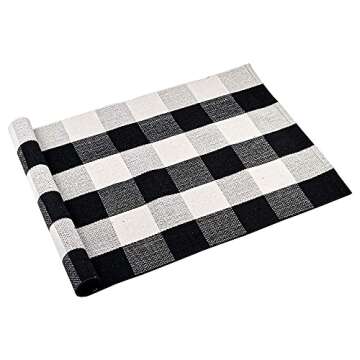 CHICHIC 27.5x43 Inch Black White Buffalo Plaid Check Rug Area Rug Fall Decor Doormat Checkered Floor Mat Welcome Layered Mat Indoor for Door Porch Kitchen Farmhouse Entryway Bedroom