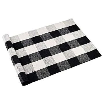 CHICHIC 27.5x43 Inch Black White Buffalo Plaid Check Rug Area Rug Fall Decor Doormat Checkered Floor Mat Welcome Layered Mat Indoor for Door Porch Kitchen Farmhouse Entryway Bedroom