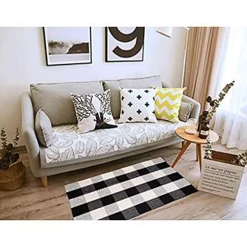 CHICHIC 27.5x43 Inch Black White Buffalo Plaid Check Rug Area Rug Fall Decor Doormat Checkered Floor Mat Welcome Layered Mat Indoor for Door Porch Kitchen Farmhouse Entryway Bedroom