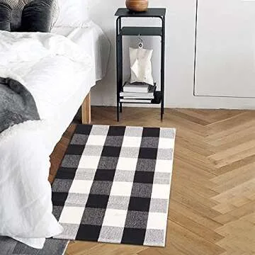 CHICHIC 27.5x43 Inch Black White Buffalo Plaid Check Rug Area Rug Fall Decor Doormat Checkered Floor Mat Welcome Layered Mat Indoor for Door Porch Kitchen Farmhouse Entryway Bedroom