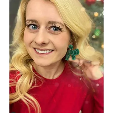 Christmas Earrings Beaded Xmas Bow Earring for Women Handmade Red Green Holiday Bow Drop Dangle Earrings Festive Jewelry Gifts (Green)