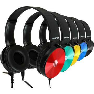 Kids Headphones Bulk 5 Pack - Comfy On Ear, Colorful Varieties for School & Travel