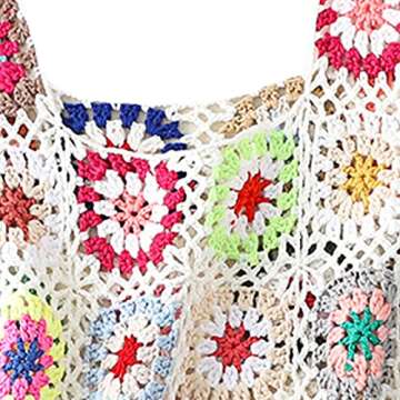 Women 's Knit Crop Top Sleeveless Colorful Crochet Sweater Tank Tops Hollow Out Jumper Tank Cami Vest Top