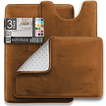Clara Clark 3 Piece Bathroom Rug Set - Washable & Non-Slip