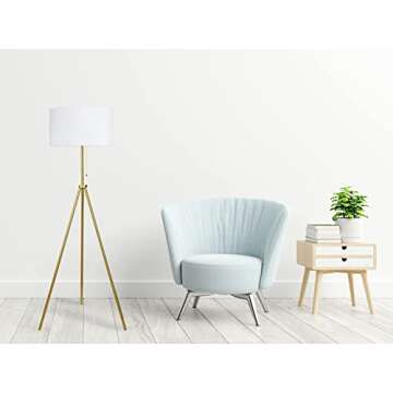O’Bright Tripod Floor Lamp, Adjustable in Height, 100% Metal Body with Linen Drum Shade, E26 Socke...