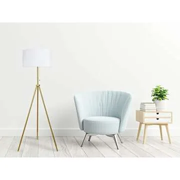 O’Bright Tripod Floor Lamp, Adjustable in Height, 100% Metal Body with Linen Drum Shade, E26 Socke...