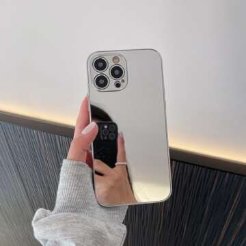 LUVI Compatible with iPhone 15 Pro Max Mirror Case Makeup Luxury Glossy Glass Electroplate Bumper Sl...