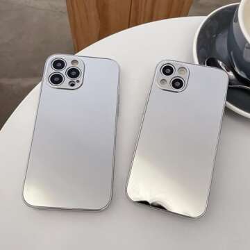 LUVI Compatible with iPhone 15 Pro Max Mirror Case Makeup Luxury Glossy Glass Electroplate Bumper Slim Ultra Thin Camera Lens Protection-Silver