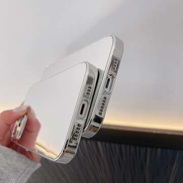 LUVI Compatible with iPhone 15 Pro Max Mirror Case Makeup Luxury Glossy Glass Electroplate Bumper Slim Ultra Thin Camera Lens Protection-Silver