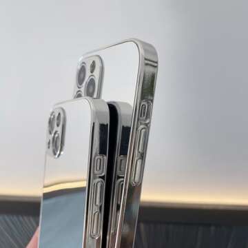 LUVI Compatible with iPhone 15 Pro Max Mirror Case Makeup Luxury Glossy Glass Electroplate Bumper Slim Ultra Thin Camera Lens Protection-Silver