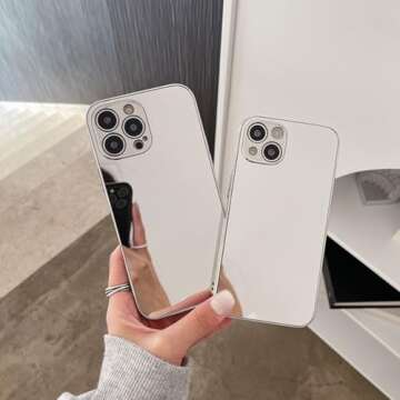 LUVI Compatible with iPhone 15 Pro Max Mirror Case Makeup Luxury Glossy Glass Electroplate Bumper Slim Ultra Thin Camera Lens Protection-Silver