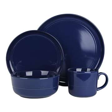 10 Strawberry Street Double Line 16 Piece Dinnerware Set, Cobalt