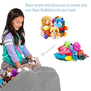 Posh Stuffable Kids Stuffed Animal Storage Bean Bag Chair Cover - Childrens Toy Organizer, Large 38" - Solid Gray