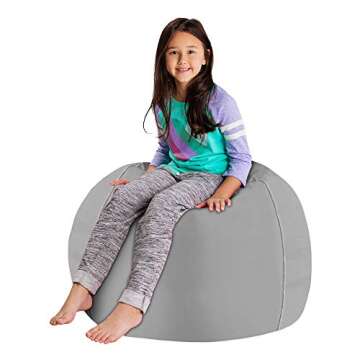 Posh Stuffable Kids Stuffed Animal Storage Bean Bag Chair Cover - Childrens Toy Organizer, Large 38" - Solid Gray